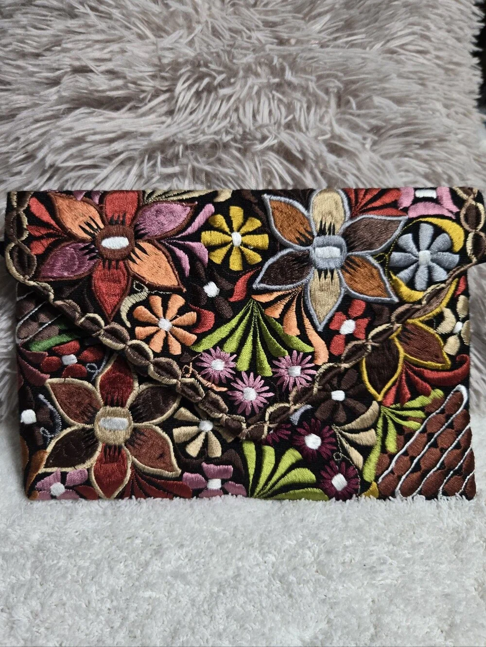 Handmade Embroidered Clutch Crossbody Bag Floral Design